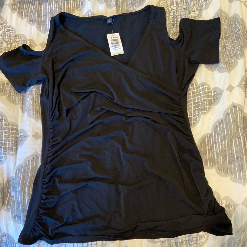 Cross front cold shoulder top
